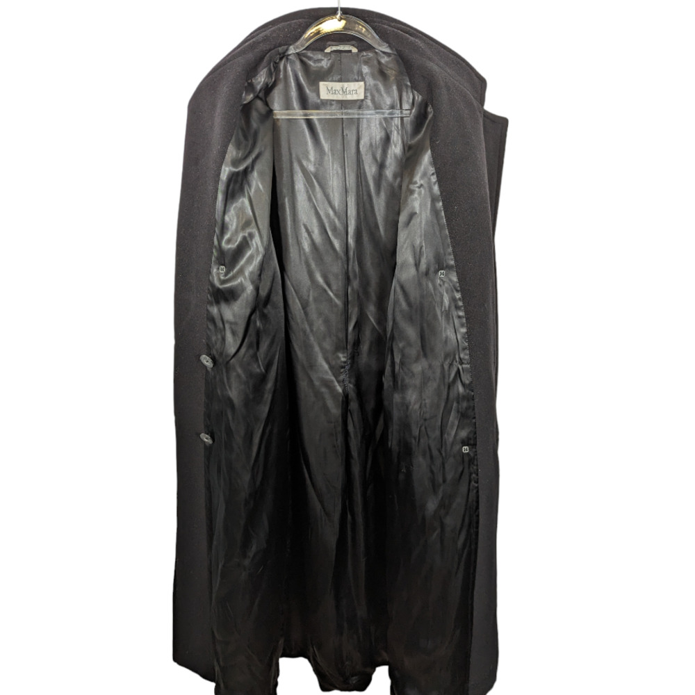 Vintage 80's MaxMara Made in Italy Black Wool Long Maxi Coat Double Breasted - Picture 8 of 12
